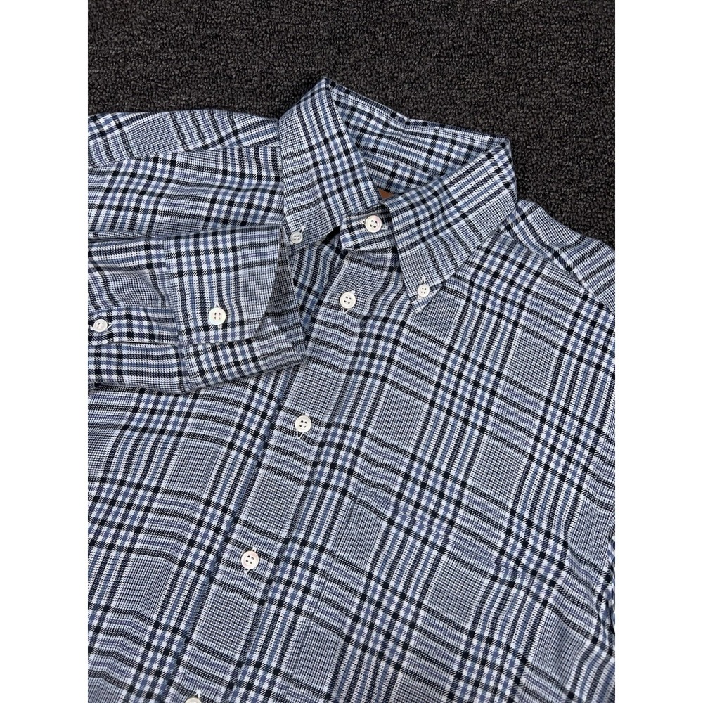 Bruli Swiss Made Shirt Men's Medium Blue Gingham‎ Check Plaid Dress Cashmere
